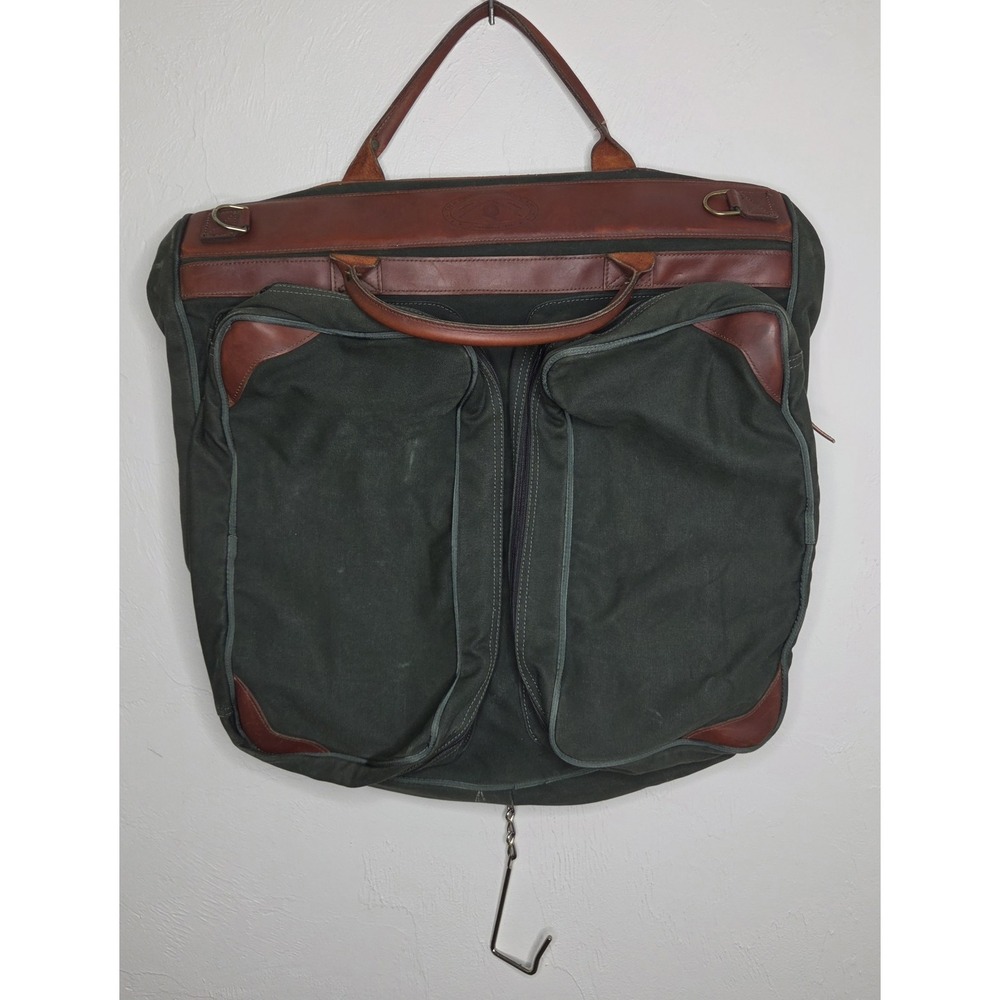 Vintage Orvis Battenkill Garment Bag Travel Luggage Green Canvas Brown Leather